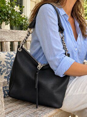 Jimmy Choo Raven Black Leather Hobo Shoulder Bag Purse with COA